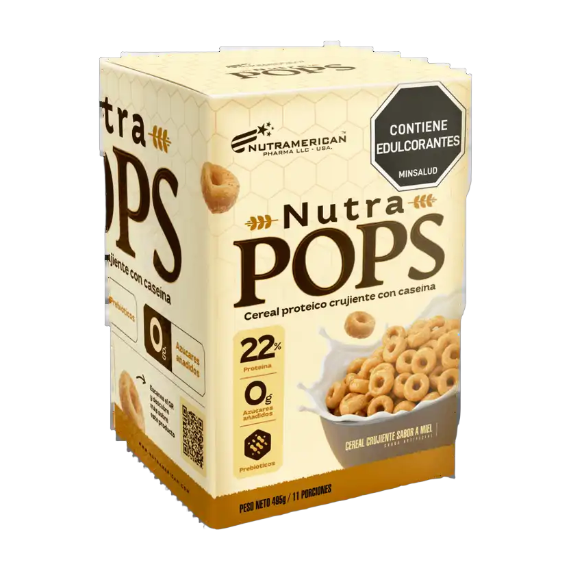 Nutra Pops Nutramerican Pharma Cereal Proteico Miel Caja 495 g · 11 Porciones
