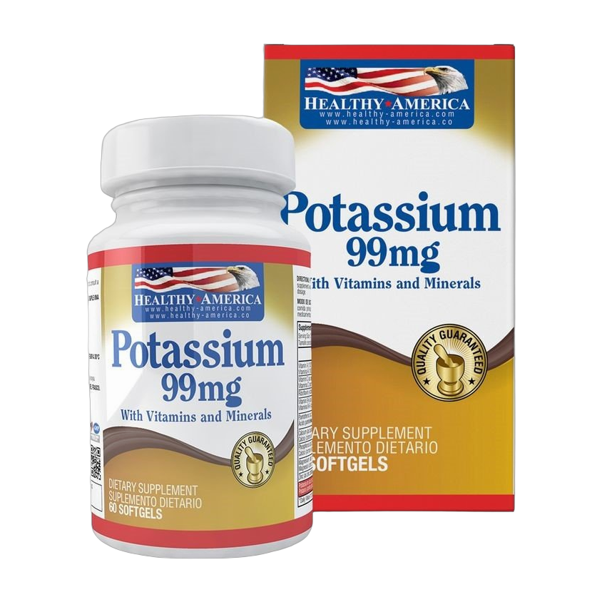 Potasio 99 mg Healthy America con Vitaminas y Minerales 60 Cápsulas