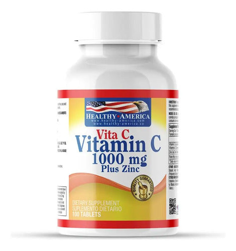 Vitamina C 1000 mg con Zinc Healthy America 100 Tabletas
