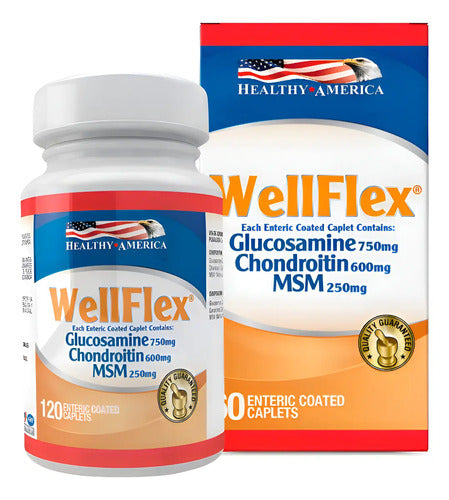 Wellflex Healthy America Glucosamina 750 mg + Condroitina 600 mg + MSM 250 mg · 120 Caplets