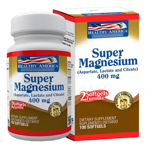 Super Magnesium 400 mg Healthy America 100 Softgels Sin Sabor