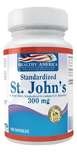 St. John's Wort Healthy America 300 mg · Hipérico Estandarizado 0,3 % Hipericina · 100 Cápsulas