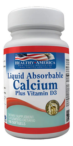 Liquid Absorbable Calcium Plus Vitamina D3 Healthy America 100 Softgels