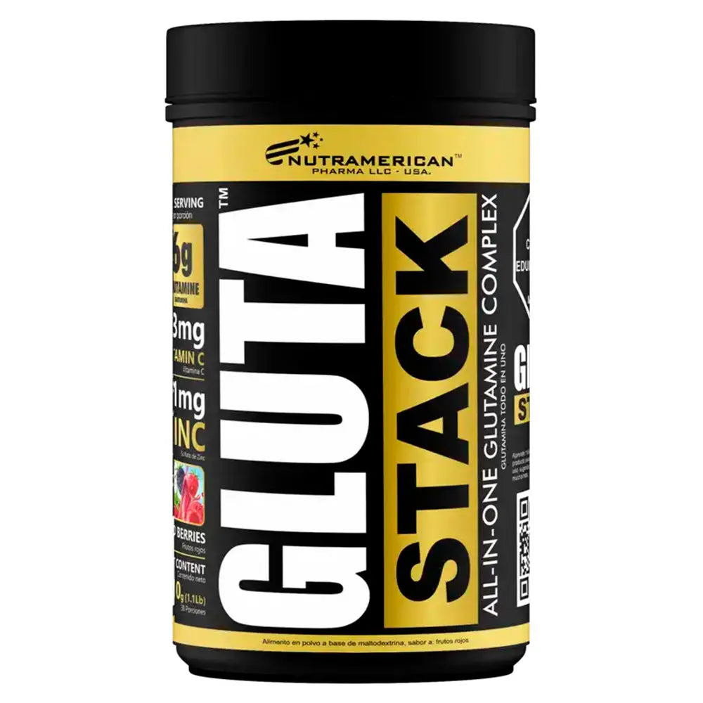 Gluta Stack Megaplex Glutamina en Polvo 30 Porciones Frutos Rojos