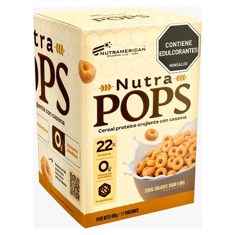 Nutra Pops Nutramerican Cereal Proteico con Caseína Sabor Miel