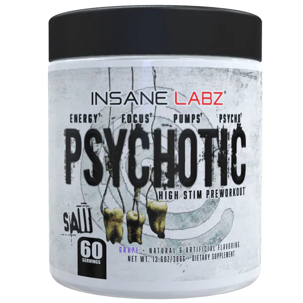 Insane Labz Psychotic SAW Uva 60 Porciones · Preentreno Alto Estímulo