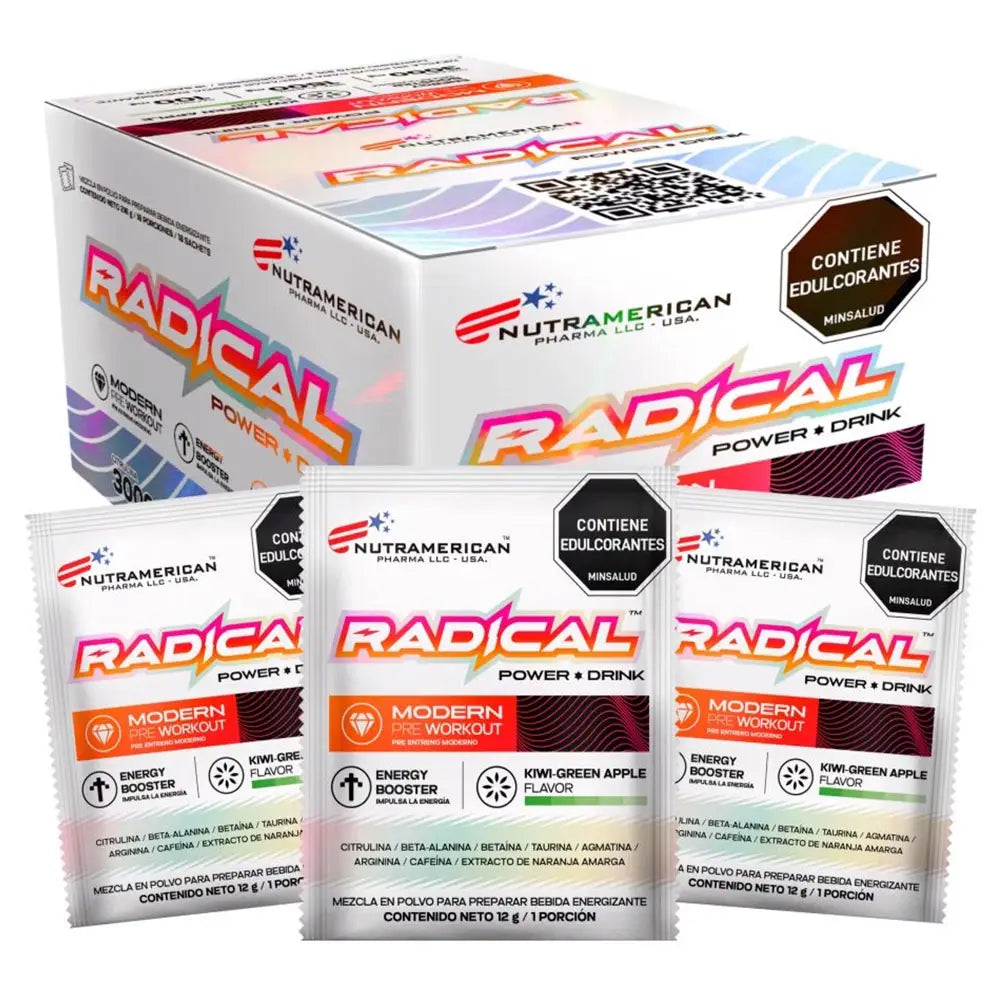 Radical Power Drink Nutramerican 12 g Sobres Kiwi-Manzana Verde Caja x18 o Individual