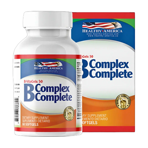 B Complex Complete Healthy America B-VitaGels 50 · Complejo B de 8 Vitaminas con Inositol y Colina · 60 Softgels