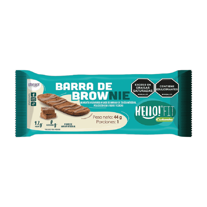 Barra de Brownie Hello Fit Colanta 44 g - Snack Integral Sin Azúcar Añadida