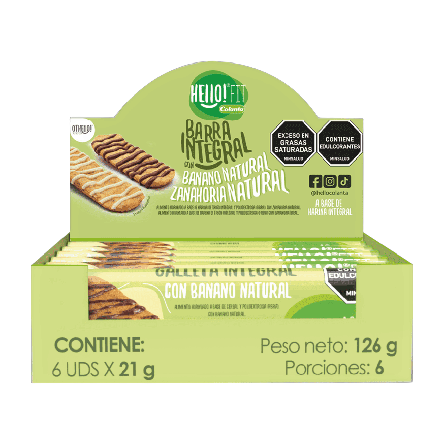Barra Integral de Banano Hello Fit Colanta 21 g - Snack Integral con Fibra