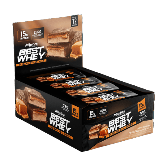 Best Whey Bar Caramelo Crocante Atlhetica Nutrition Caja x 12 Barras 62 g - Proteína de Suero