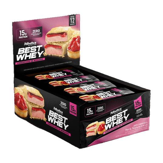 Best Whey Bar Cheesecake de Fresa Atlhetica Nutrition Caja x 12 Barras 62 g - Proteína de Suero