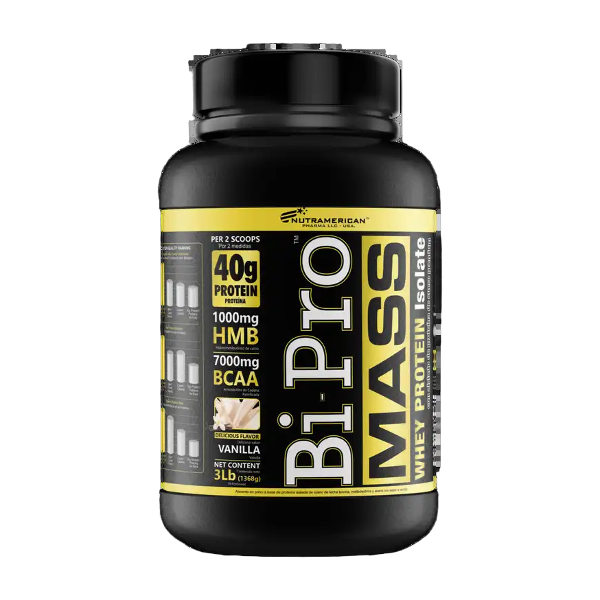 Bi Pro Mass Nutramerican 3 Lb Vainilla · Whey Protein Isolate con HMB y BCAA