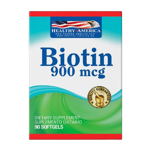 Biotina Healthy America 900 mcg 90 Cápsulas Blandas