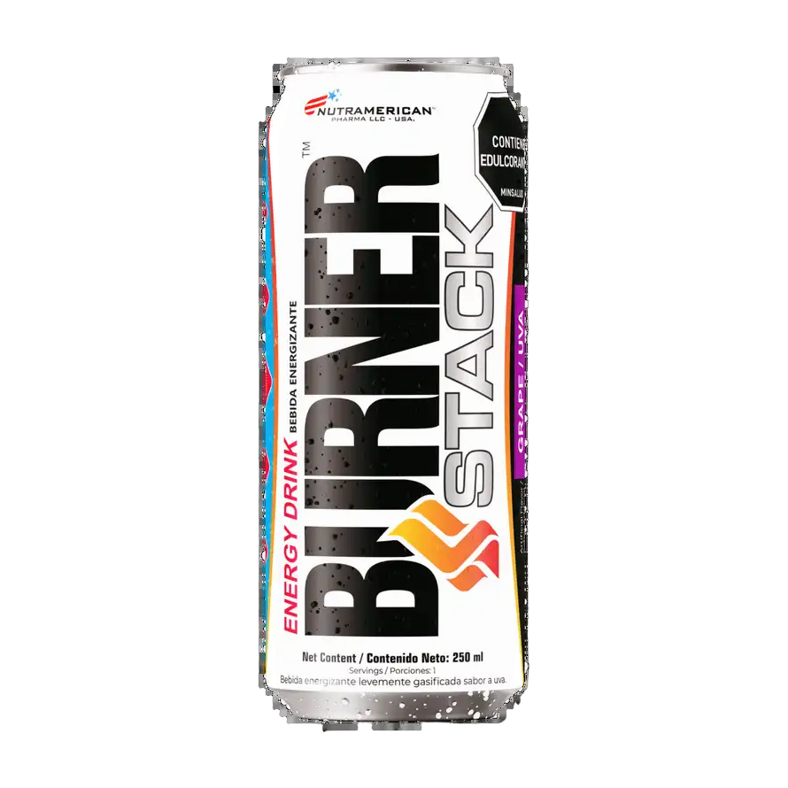 Nutramerican Burner Stack Lata Uva 310 ml · Bebida Energizante Lista para Consumir