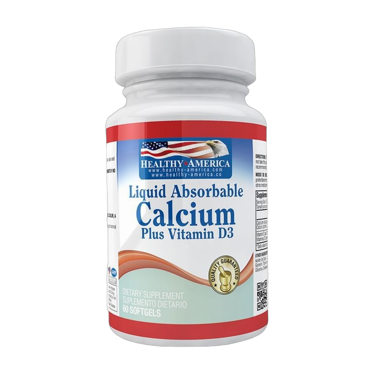 Calcio Líquido con Vitamina D3 Healthy America · 60 Softgels