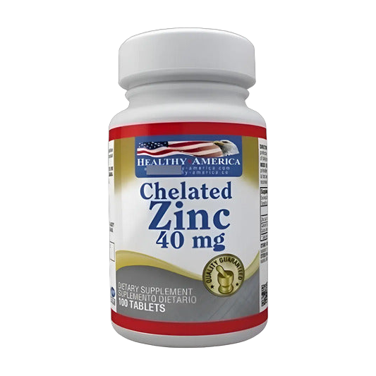 Chelated Zinc Healthy America 40 mg 100 Tabletas · Zinc Quelado con Calcio
