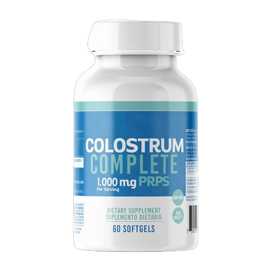 Colostrum Complete Healthy America 1.000 mg de PRPs · Calostro Bovino con 36,5 % de IgG · 60 Softgels