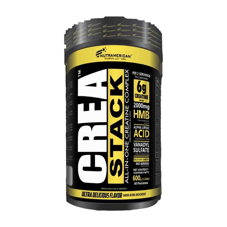 Crea Stack Nutramerican Creatina + HMB 600 g · 60 Servicios Frutos Rojos