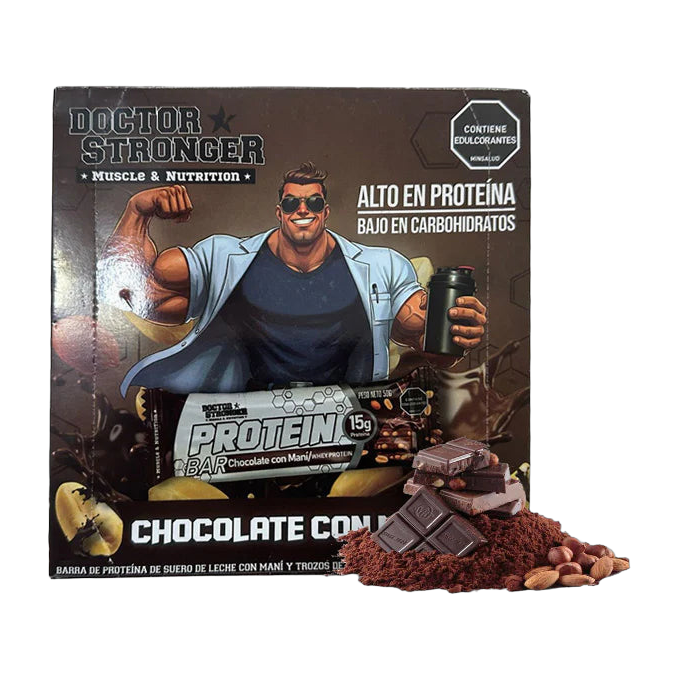 Doctor Stronger Chocolate con Maní Strong Bar Caja x 12 Barras 50 g - Proteína de Suero