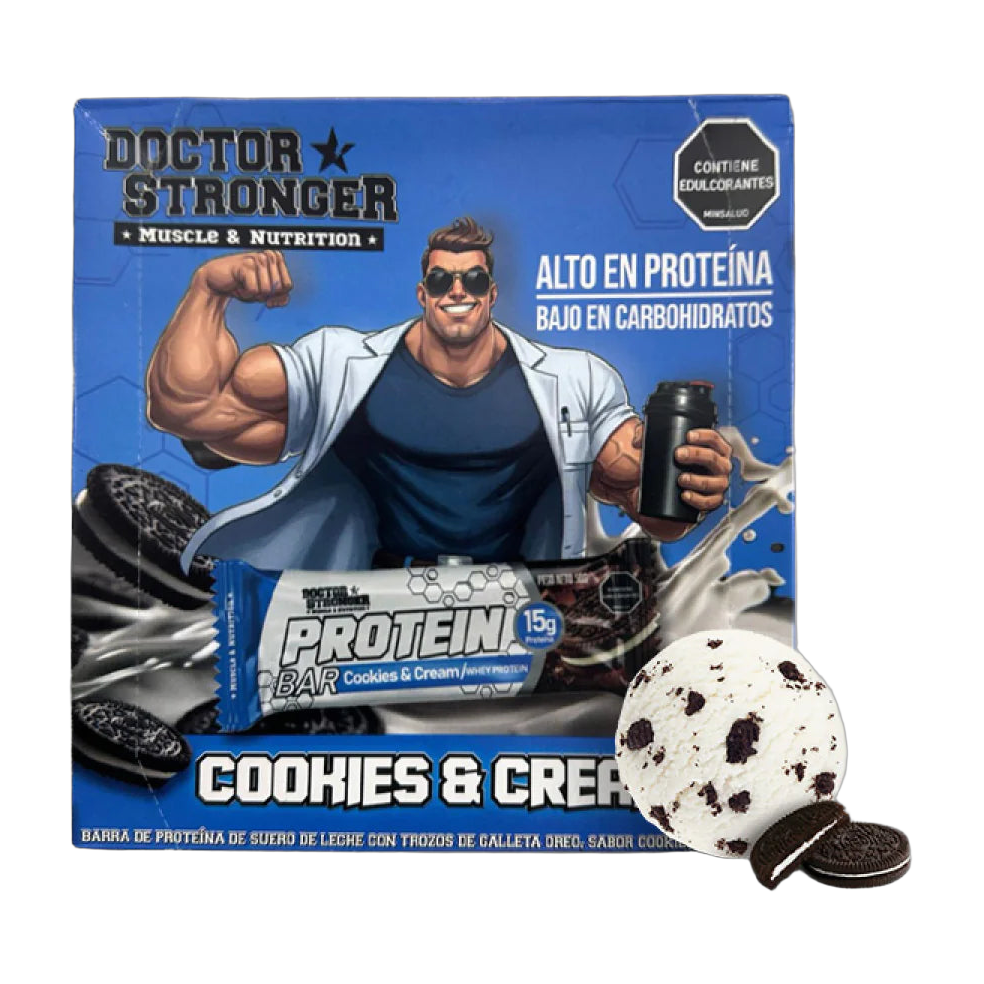 Doctor Stronger Cookies & Cream Strong Bar Caja x 12 Barras 50 g - Proteína de Suero