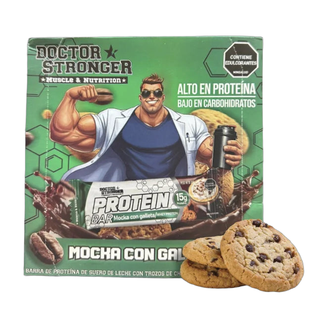 Doctor Stronger Mocka con Galleta Strong Bar Caja x 12 Barras 50 g - Proteína de Suero
