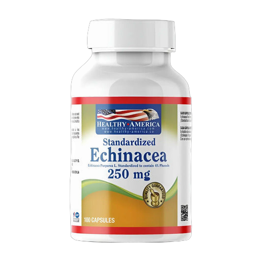 Echinacea Healthy America 250 mg 100 Cápsulas · Extracto de Raíz 4 % Fenoles