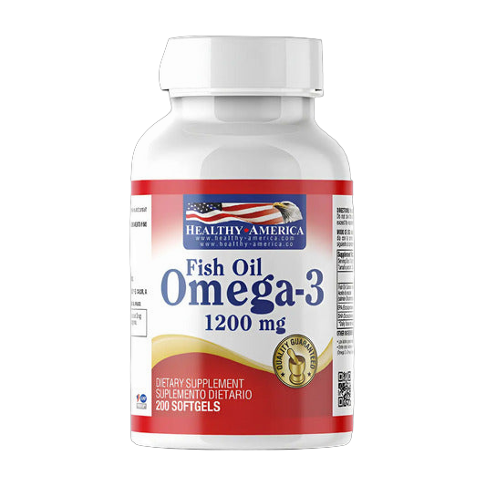 Fish Oil Omega-3 Healthy America 1200 mg · 360 mg de Ácidos Grasos con 216 mg de EPA y 144 mg de DHA · 200 Softgels