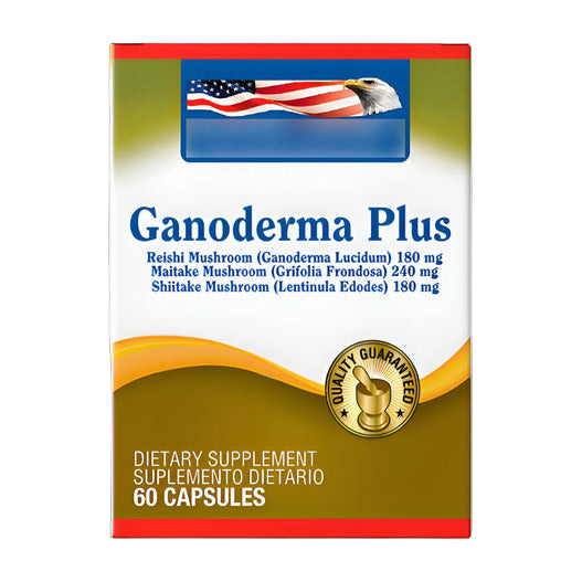 Ganoderma Plus Healthy America 60 Cápsulas · Reishi, Maitake y Shiitake con Vitamina C