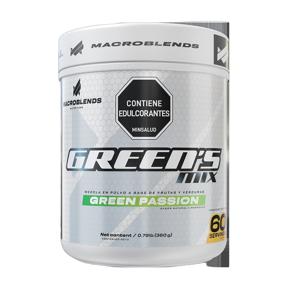 Green's Mix Macroblends 360 g Green Passion · Mezcla en Polvo de Frutas y Verduras