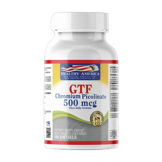 GTF Chromium Picolinate Healthy America 500 mcg 100 Softgels · Con Vitamina C