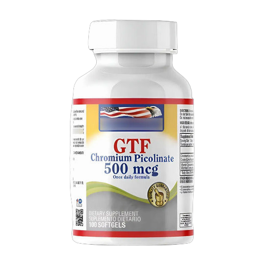 GTF Chromium Picolinato de Cromo 500 mcg Healthy America 100 Softgels · Con Vitamina C