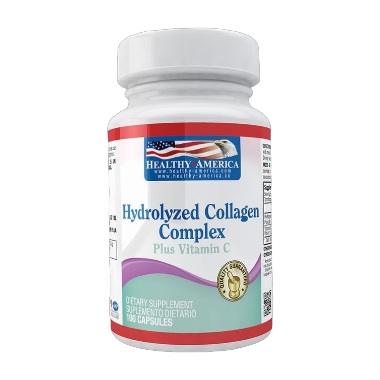 Healthy America Hydrolyzed Collagen Complex 100 Cápsulas · Colágeno Hidrolizado con Vitamina C