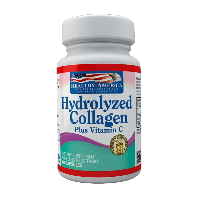 Healthy America Hydrolyzed Collagen 60 Cápsulas · Colágeno Hidrolizado con Vitamina C