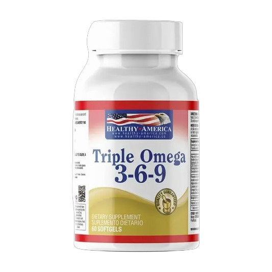 Triple Omega 3-6-9 Healthy America 1200 mg · 60 Softgels de Pescado, Linaza y Borraja