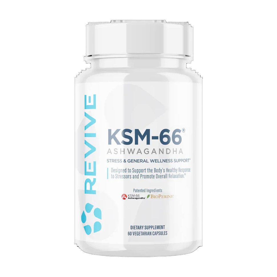 Revive Ashwagandha KSM-66 500 mg 60 Cápsulas Vegetales · Con BioPerine