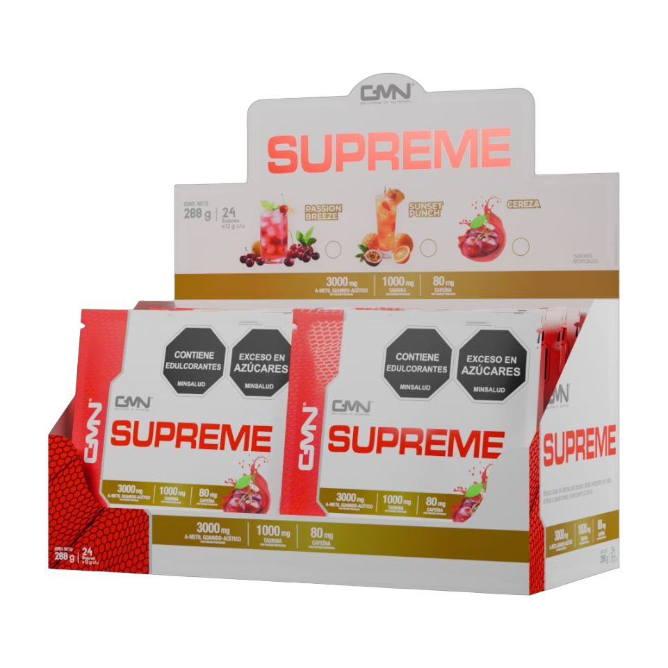 Supreme Creatina GMN Caja x 24 Sobres · Creatina + Betaina + BCAA Citrus Punch