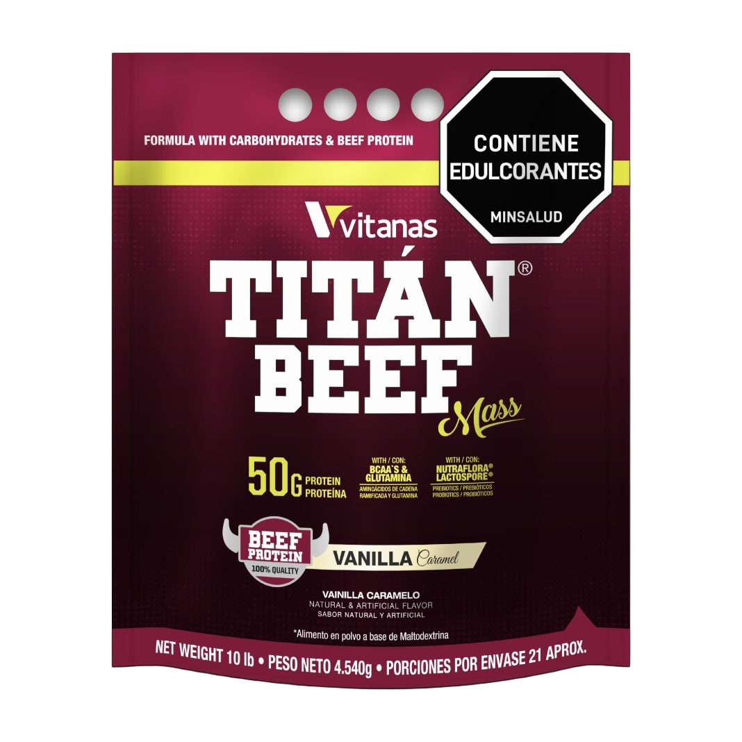 Vitanas Titan Beef Mass 10 Lb Vainilla Caramelo · Proteína de Carne