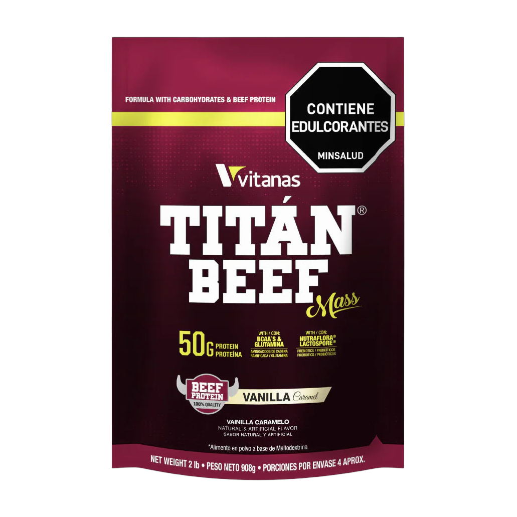 Vitanas Titan Beef Mass 2 Lb Vainilla Caramelo · Proteína de Carne