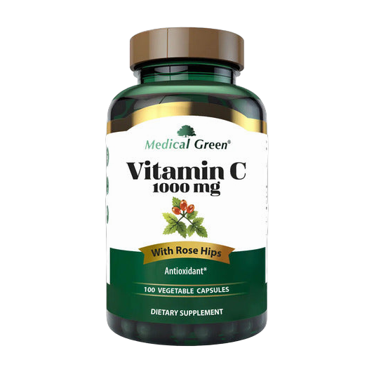 Vitamina C 1000 mg Medical Green · Con Rose Hips 20 mg · 100 Cápsulas