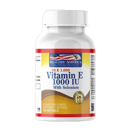 Vitamina E 1000 UI con Selenio Healthy America 100 Cápsulas Blandas